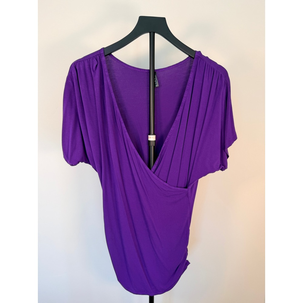 Made by Johnny Purple Surplice Wrap Top Pleated V-Neck Blouse Medium WT1118